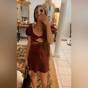 Cutest VRG girl brown silky mini dress. AU size 8, US 2.